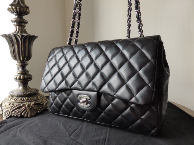 Chanel Jumbo Flap Bag in Black Lambskin with Shiny Silver Hardware - SOLD