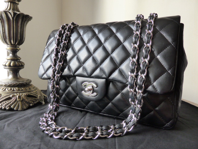 Chanel Jumbo Flap Bag in Black Lambskin with Shiny Silver Hardware - SOLD