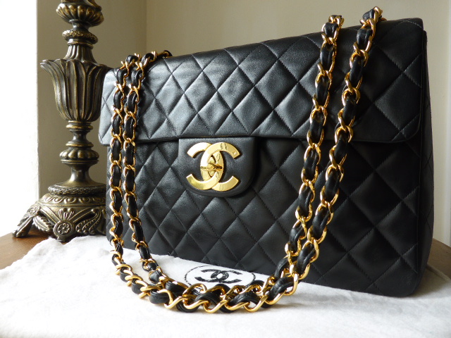 Chanel Dark Beige Quilted Lambskin Leather Classic Maxi Jumbo XL Flap Bag   Yoogis Closet