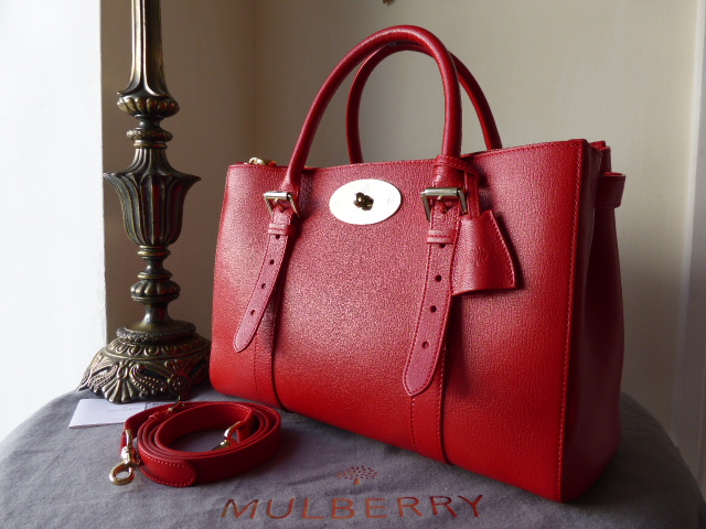Mulberry Double Zip Bayswater Tote in Red Shiny Goat Leather - SOLD