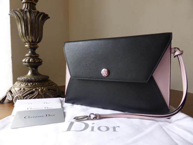 Dior Addict Envelope Clutch in Black and Baby Pink Colourblock Calfskin - SOLD