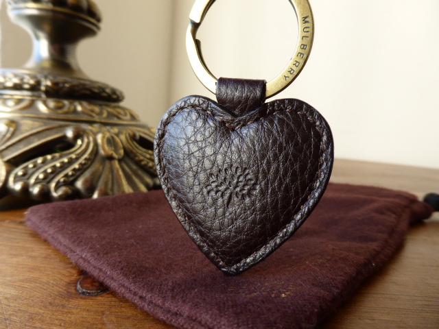 Mulberry Heart Keyring in Chocolate NVT Leather with Brass Hardware - SOLD