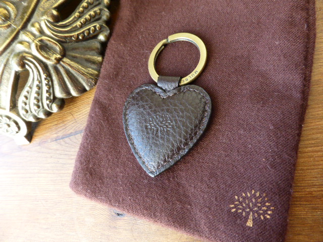 Mulberry Heart Keyring in Chocolate NVT Leather with Brass Hardware - SOLD
