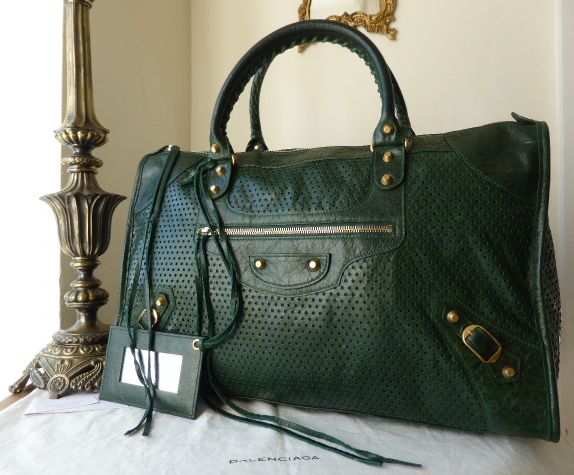 Balenciaga Work in Forest Green Perforated Glazed Lambskin - SOLD