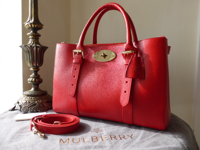 Mulberry Double Zip Bayswater Tote in Red Shiny Goat Leather ref MG - SOLD