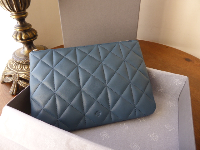 Mulberry Cara Delevingne Small Pouch in Steel Blue Quilted Nappa  - SOLD