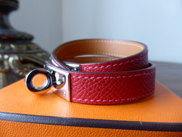Hermes Kelly Double Tour Epsom leather cuff bracelet in Rouge Casaque with Palladium Hardware (Small) - SOLD