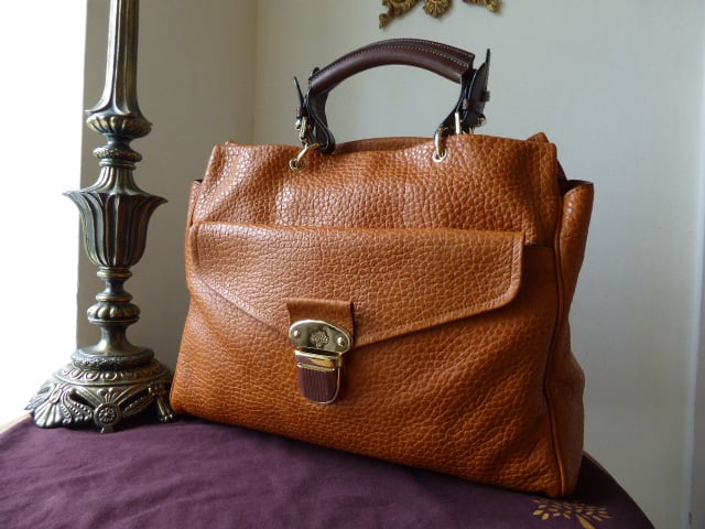 Mulberry Polly Push Lock Tote in Pumpkin Shiny Grain Leather 