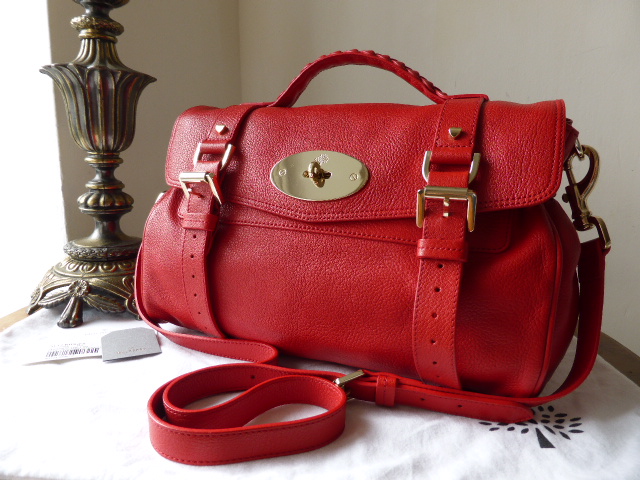 Mulberry Valentine Alexa in Red Glossy Goat Leather with Gold Heart Studs - SOLD