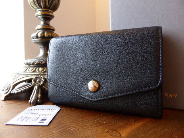 Mulberry Dome Rivet French Purse in Black Glossy Goat Leather - SOLD
