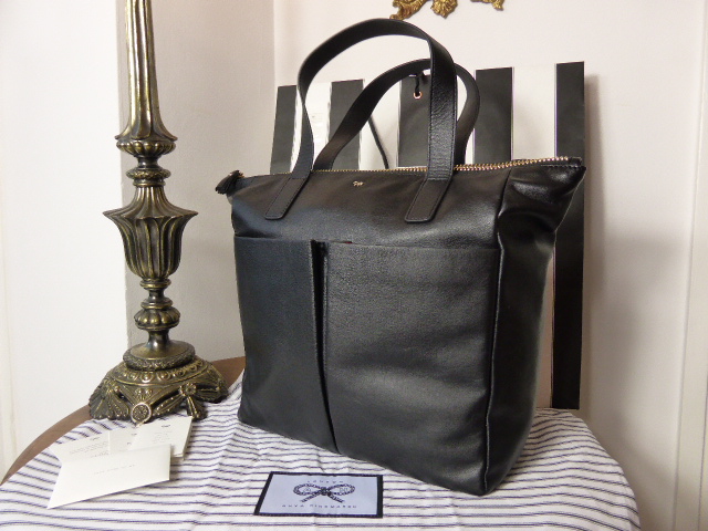 Anya Hindmarch Nevis Zip Top Tote in Black High Shine Leather - SOLD