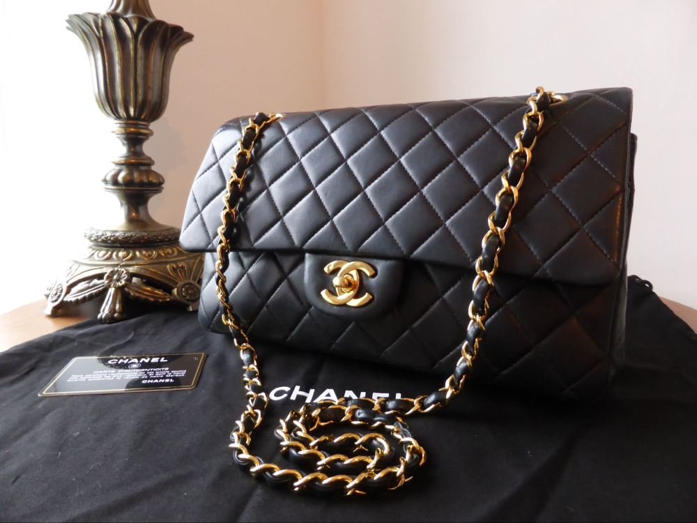 chanel classic handbag lambskin black leather
