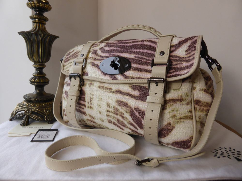 Mulberry Alexa Regular in Trippy Tiger Pink Raffia Print and Beige Leather - SOLD