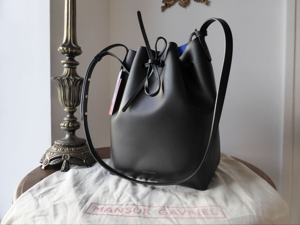 Mansur Gavriel Large Bucket Bag in Black with Royal Blue Interior - New*