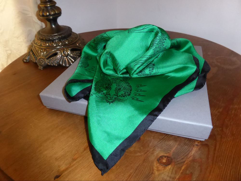 Mulberry Fox Square Printed Silk Twill Scarf in Emerald from the Georgia May Jagger Biker Collection - SOLD
