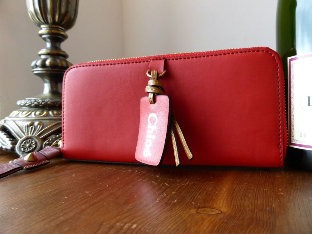 Chloe Continental Tag Zip Around Wallet in Red Calfskin