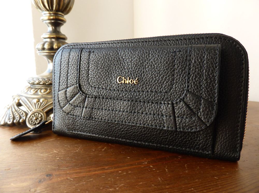 Chloe Paraty Zip Around Continental Wallet in Black Grained Calfskin - SOLD
