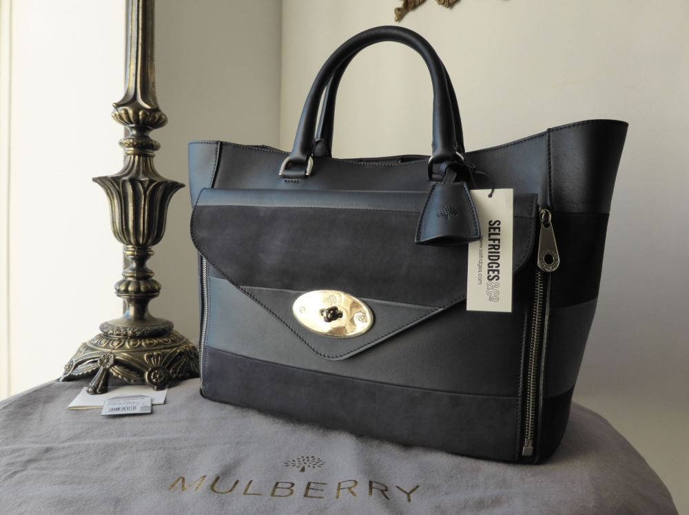 Mulberry Willow Tote (Large) in Midnight Blue Silky Calf & Nubuck Stripe - SOLD