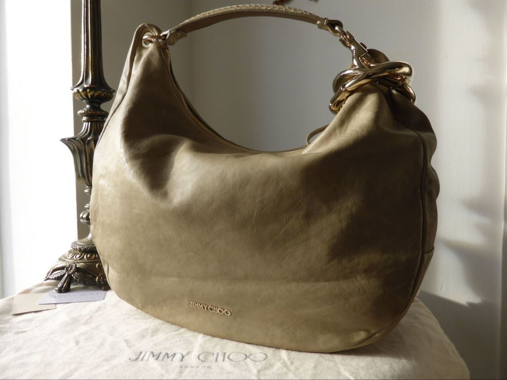 Jimmy Choo Solar L Hobo in Taupe Grey Lambskin and Python Mix - SOLD