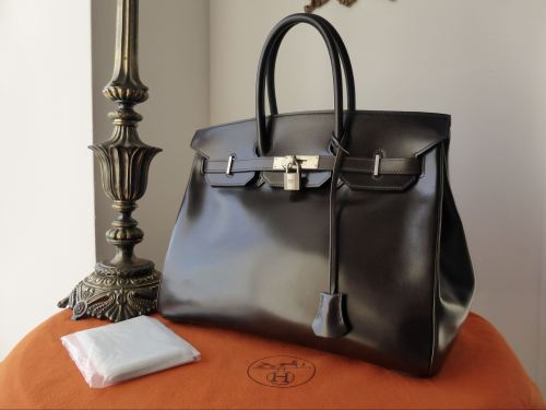Hermés 35cm Birkin in Marron Fonce Box Leather with Brushed Palladium Hardw
