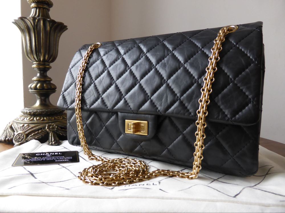 Chanel 226 Reissue Mademoiselle Flap in Distressed Black Calfskin with Gold Jewellery Chain - SOLD