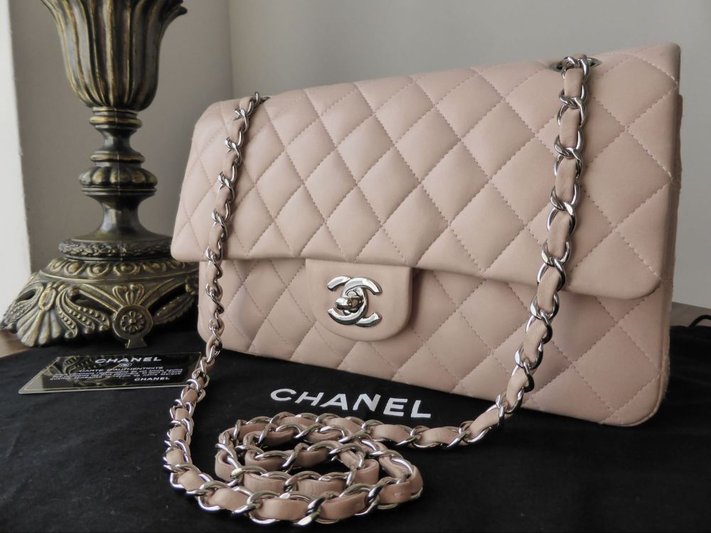 Chanel Timeless Classic 2.55 Medium Flap Bag in Nude Pink Lambskin with  Silver Hardware - SOLD