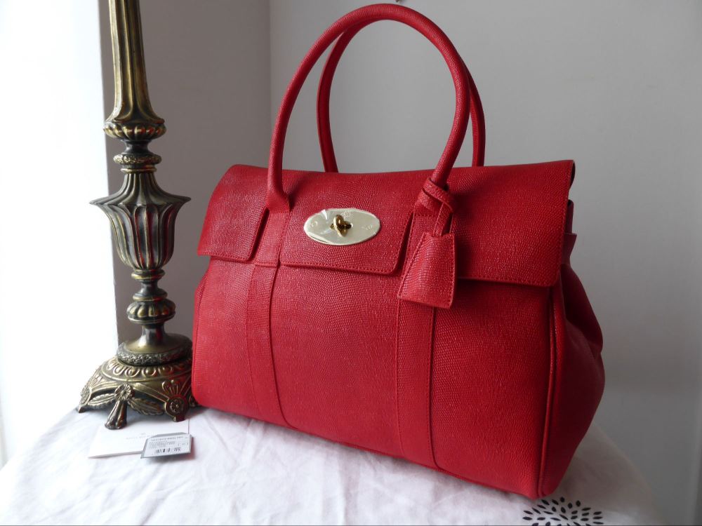 Mulberry Bayswater in Bright Red Textured Lizard Print Leather - SOLD