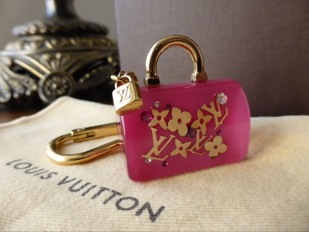 Louis Vuitton Gold Lock and Key Bag Charm Red Golden Dark red