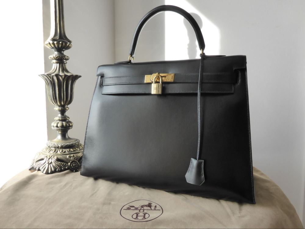 Hermés 35cm Kelly Sellier in Black Box Leather with Gold Hardware - SOLD