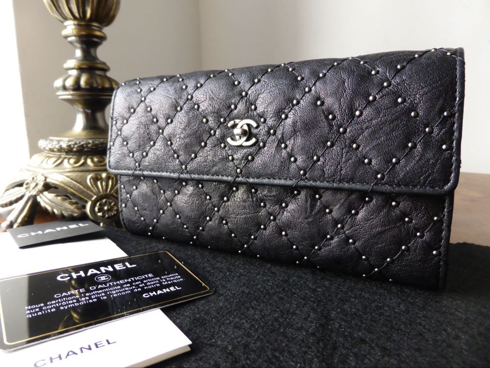 Chanel Continental Flap Wallet in Quilt Studded Black Distressed Calfskin - SOLD