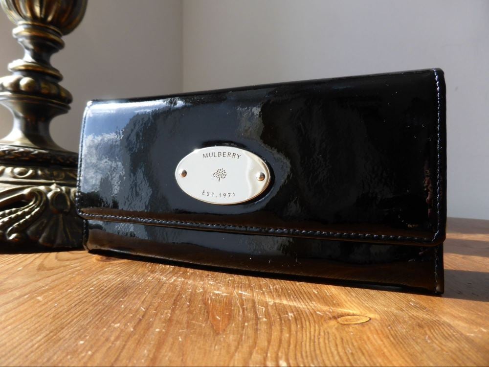 Mulberry Continental Wallet in Black Drummed Patent Leather - SOLD