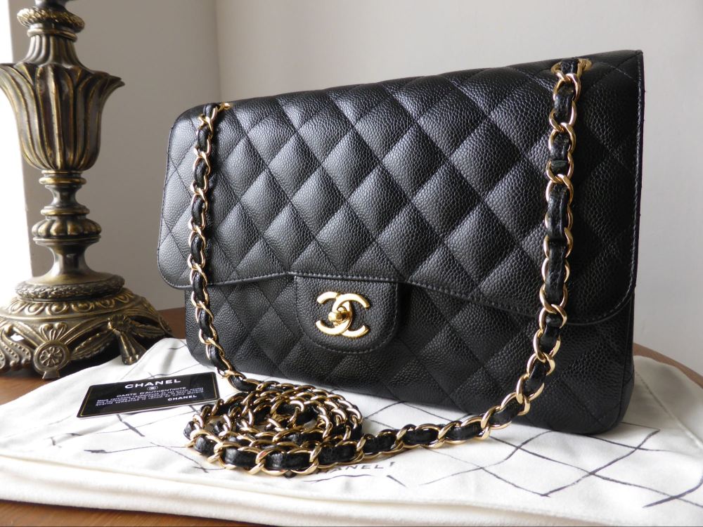 Chanel Timeless Classic 2.55 Jumbo Flap Bag in Black Caviar with Gold ...
