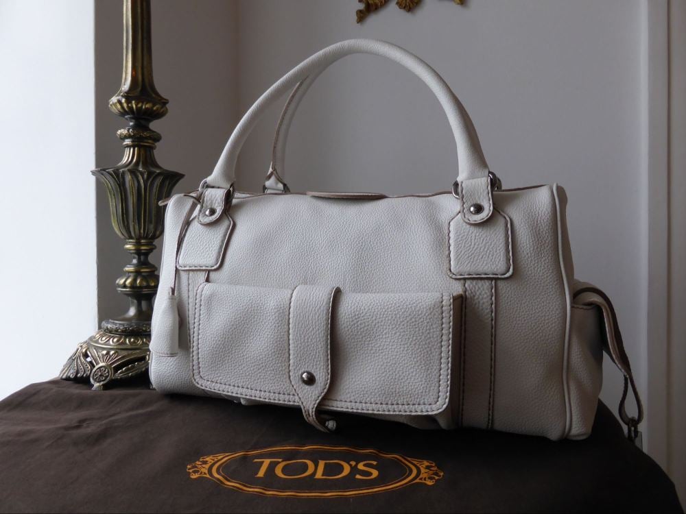 TOD'S Bensenville Piccola Boston in White Pebbled Leather - SOLD