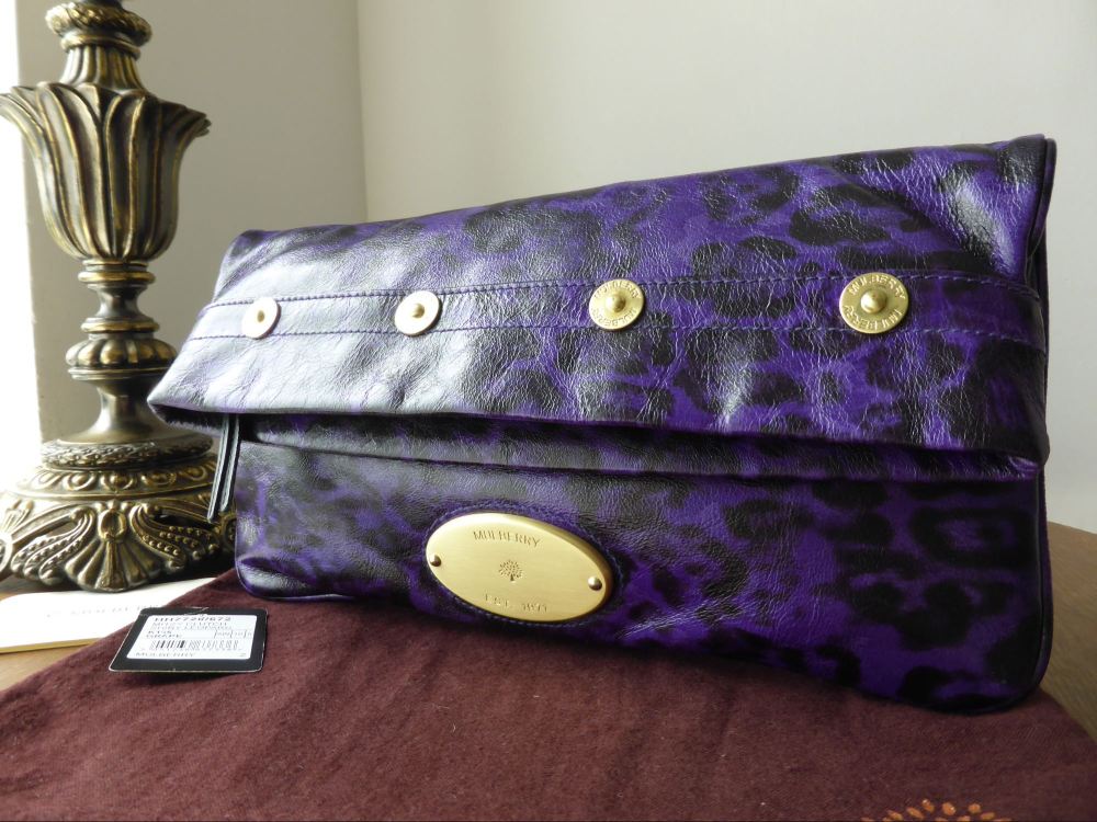 Mulberry Mitzy Clutch in Grape Leopard Printed Shiny Leather - SOLD