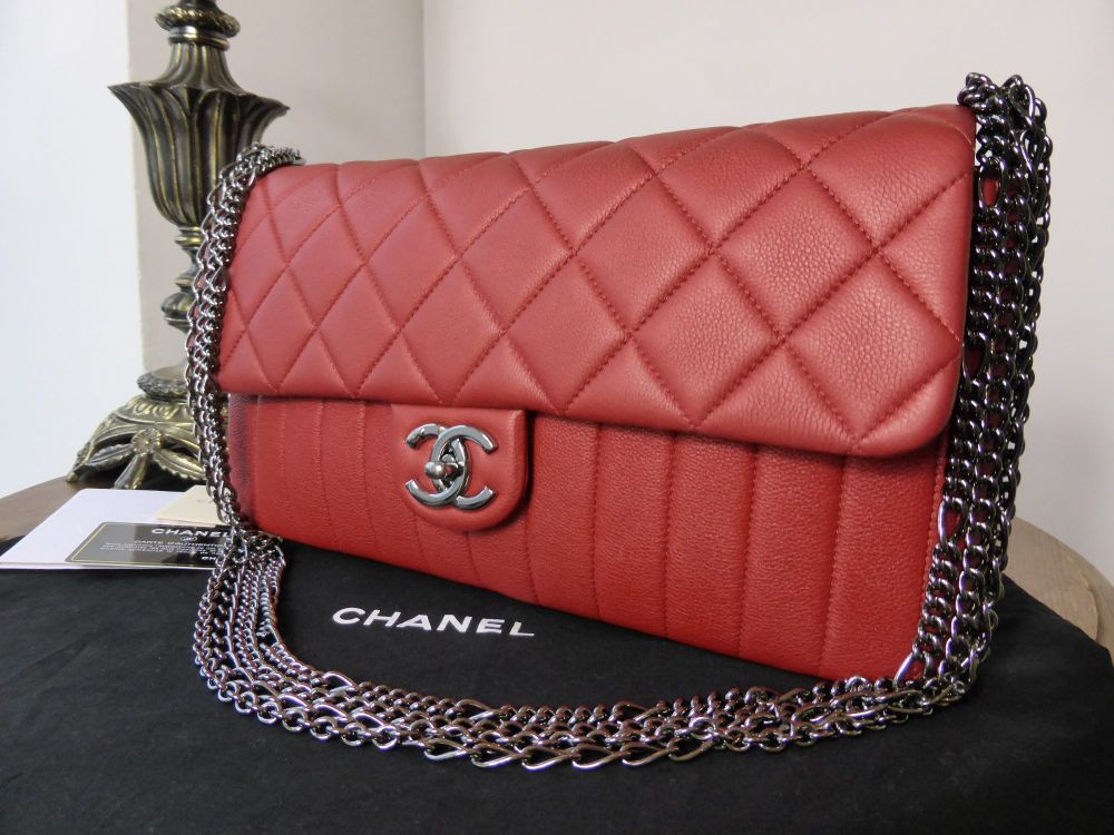 Chanel Chevron Mix Quilted Multi Chain Flap in Red Calfskin - SOLD