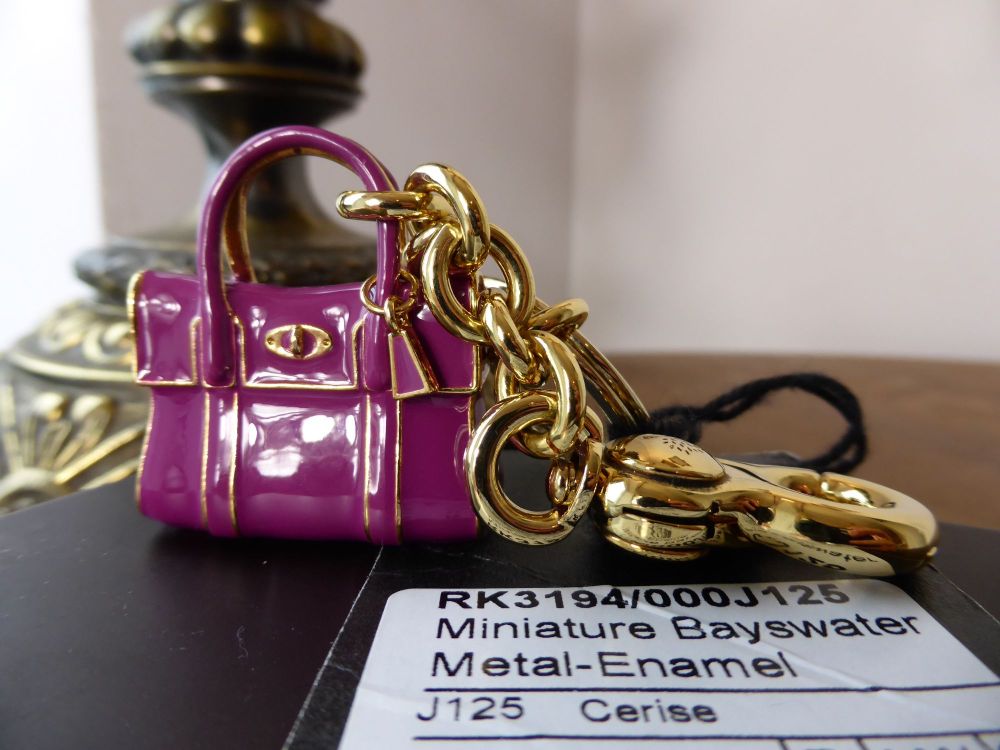 Mulberry Miniature Bayswater Keyring Charm in Cerise Enamel & Gold -SOLD