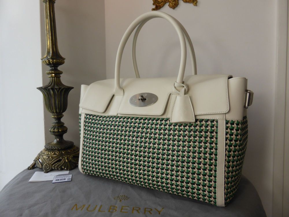 Mulberry Bayswater Buckle in Cream and Jungle Green Woven Leather -SOLD