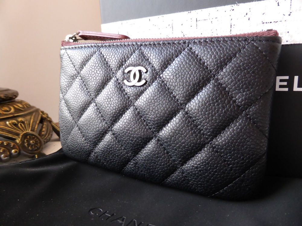 Chanel Black Quilted Caviar Leather Mini O-Case Zip Pouch - Yoogi's Closet