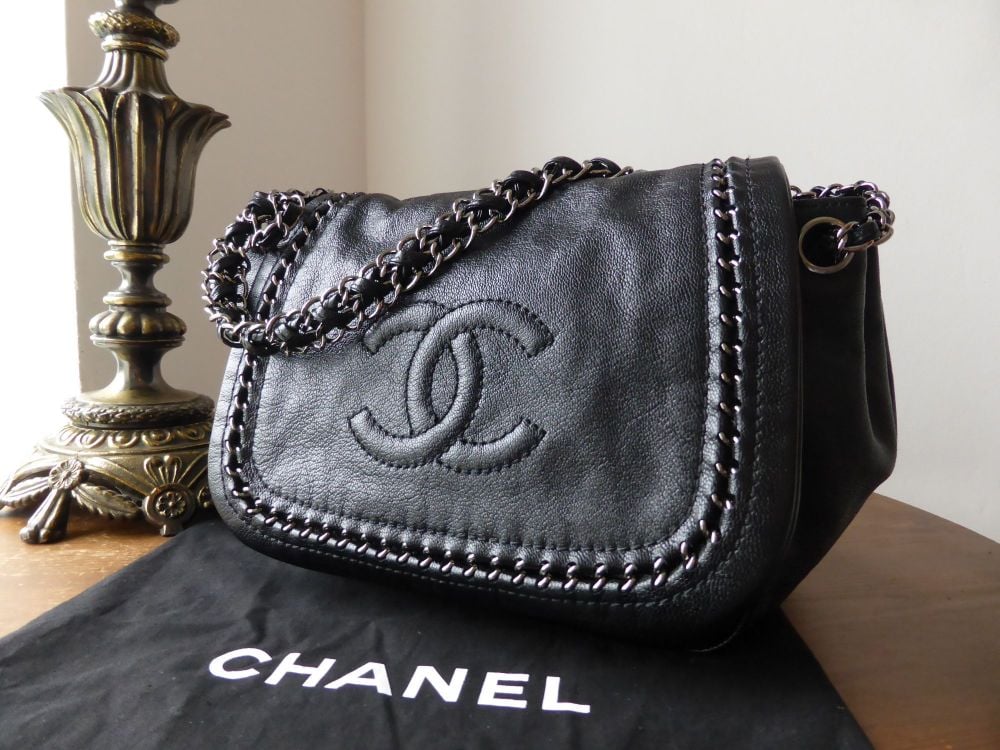 Chanel Luxe Ligne Flap Bag in Metallic Black Goatskin - SOLD