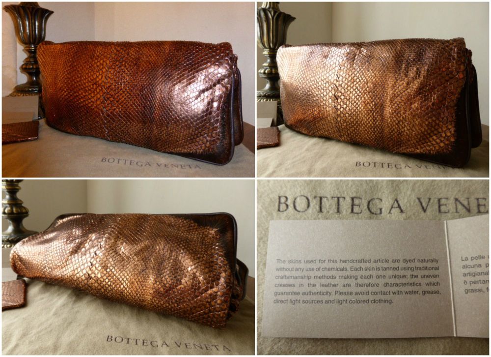 Bottega Veneta Fold Over Clutch in Copper Metallic Python - SOLD