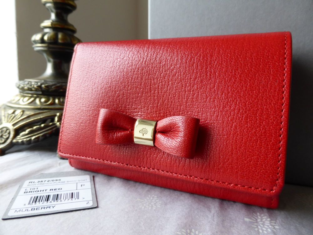 Mulberry Bow French Purse in Bright Red Shiny Goatskin - SOLD