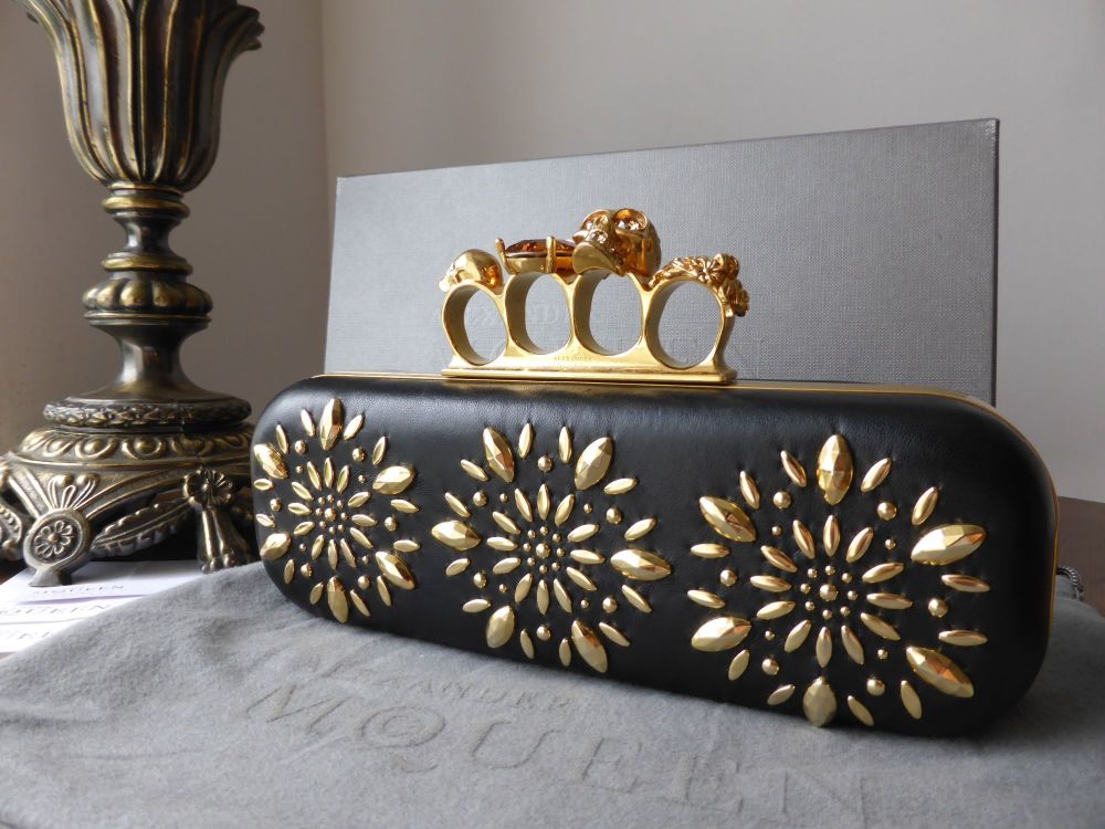 Alexander McQueen Skull Knuckle Long Clutch in Black Nappa with Antiqued Gold - SOLD