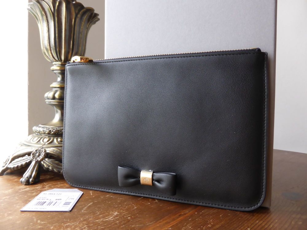 Mulberry Bow Makeup Pouch in Black Silky Calf - SOLD