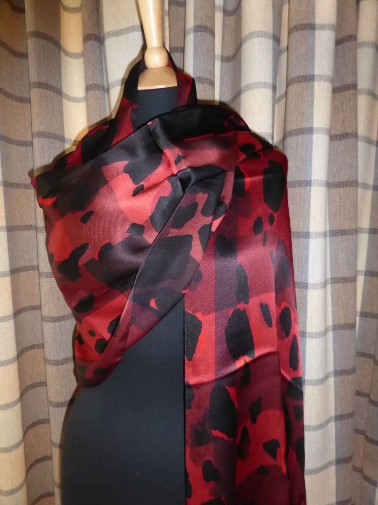 Burberry Silk Scarf Wrap in Parade Red Animal Print Mega Check - SOLD