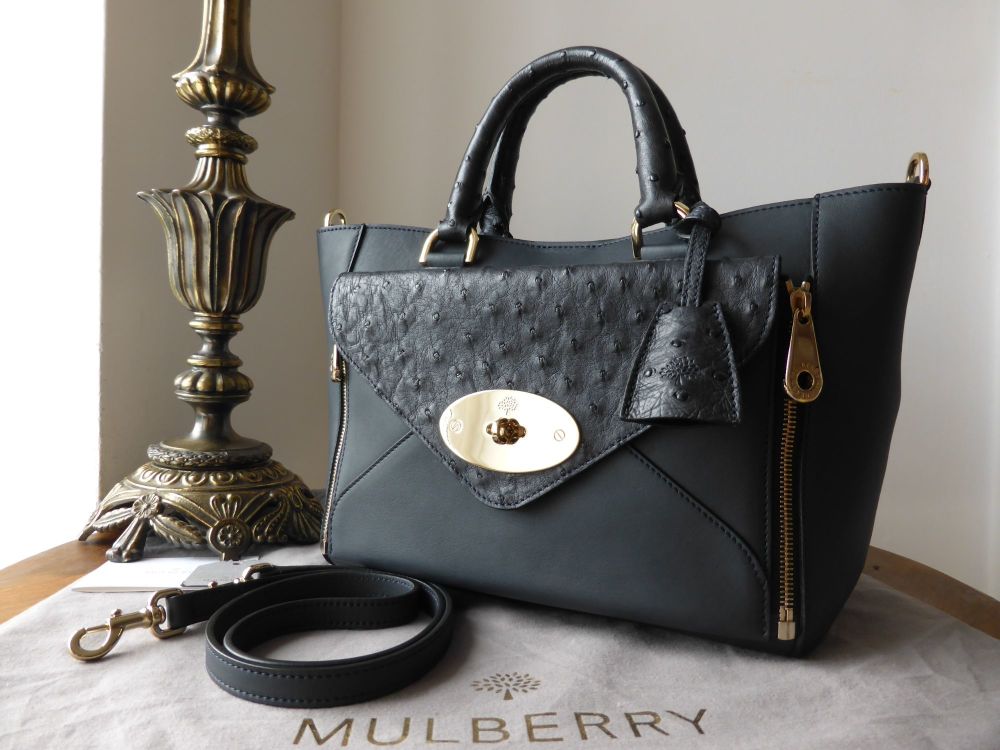 Mulberry Small Willow Tote in Navy Blue Classic Calf & Ostrich Mix - SOLD