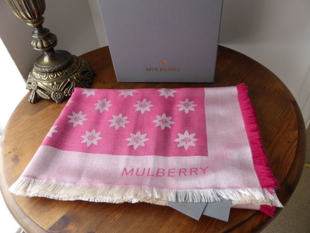 Mulberry Monogram Star Jacquard Scarf in Cerise Silk & Wool - SOLD