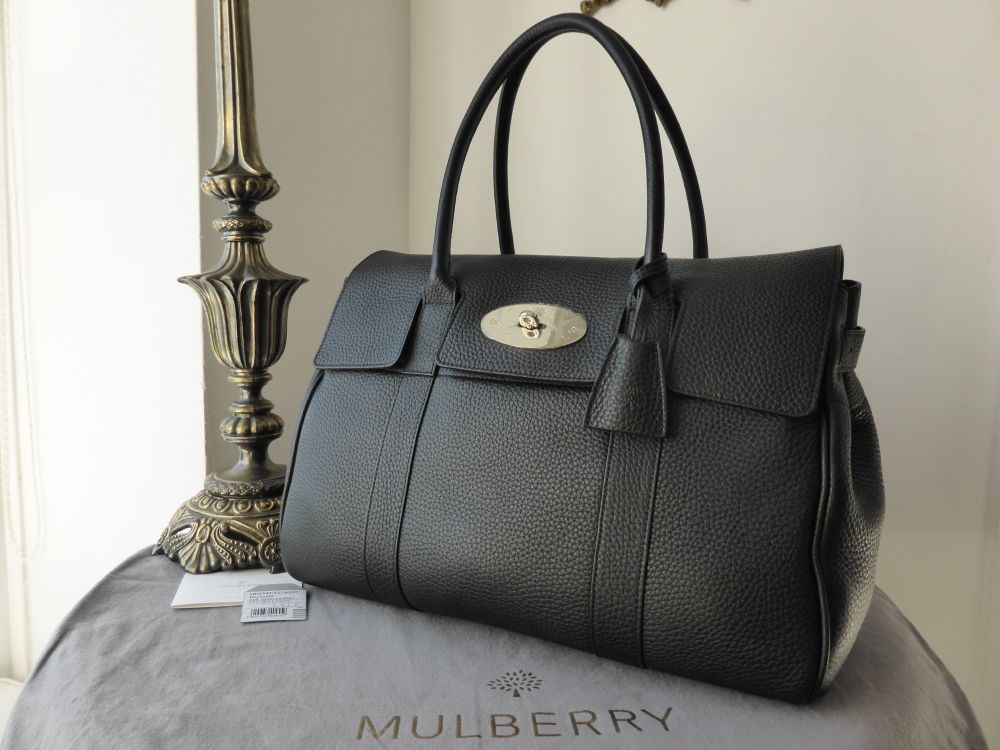 Mulberry Bayswater in Black Soft Grain Leather with Silver Nickel Hardware 