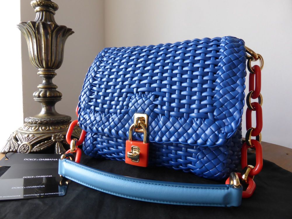Dolce & Gabbana Dolce Bonita Shoulder Bag in Cobalt Blue Woven Nappa Leather - SOLD