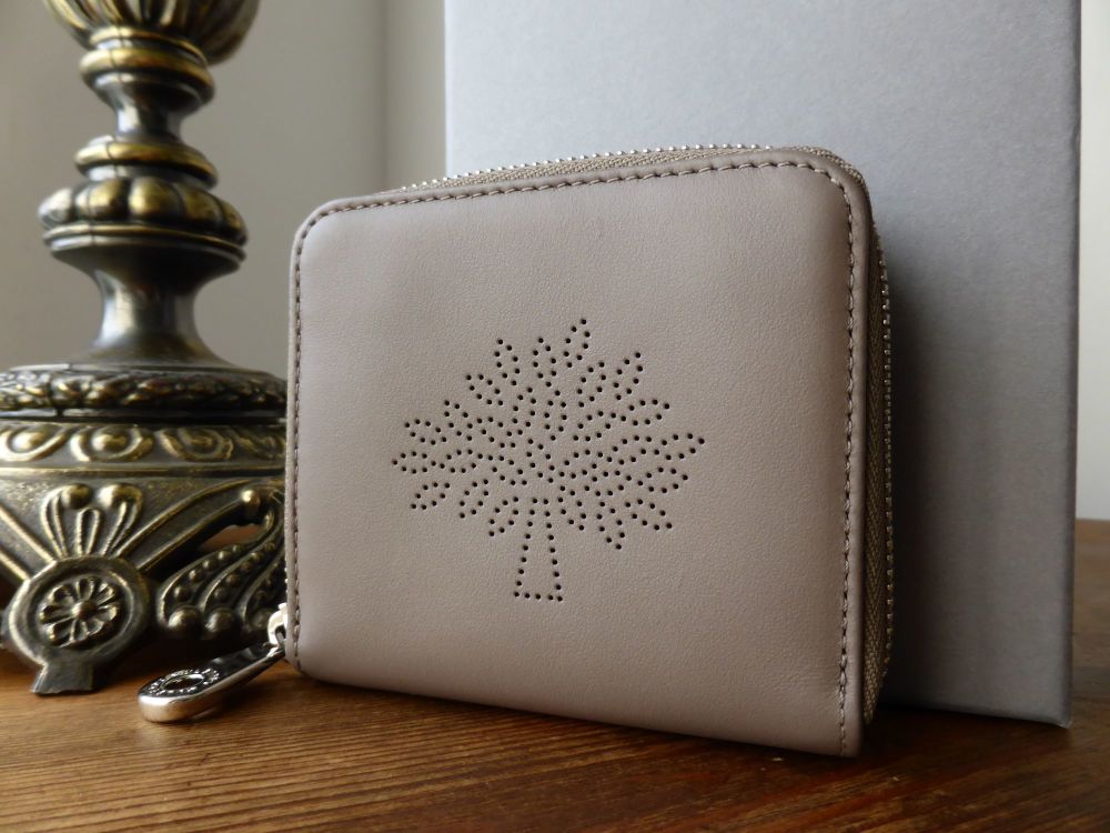 Mulberry Blossom Zip Around Compact Purse in Taupe Calf Nappa - New