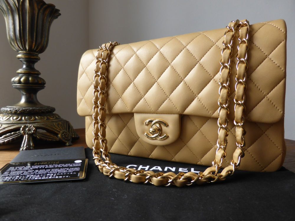 Chanel Timeless Classic 2.55 Medium Flap Bag in Beige Lambskin with Gold  Hardware - SOLD